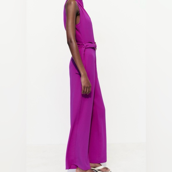 ZARA Women’s Asymmetric Jumpsuit Romper Wide Leg Off Shoulder Belt Cut Out XS - Picture 5 of 8